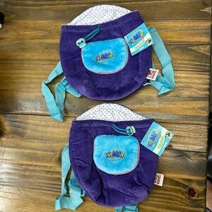 Set of Two Ganz Webkinz Purple and Blue Knapsack Pet Carrier Backpacks